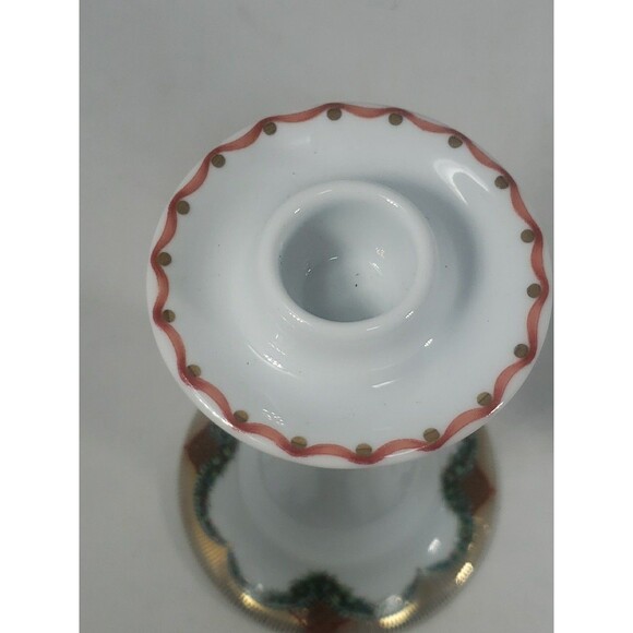 Vintage Royal Copenhagen Christmas Joy Candlesticks 503 Holly Garland Gold Trim - Picture 11 of 16